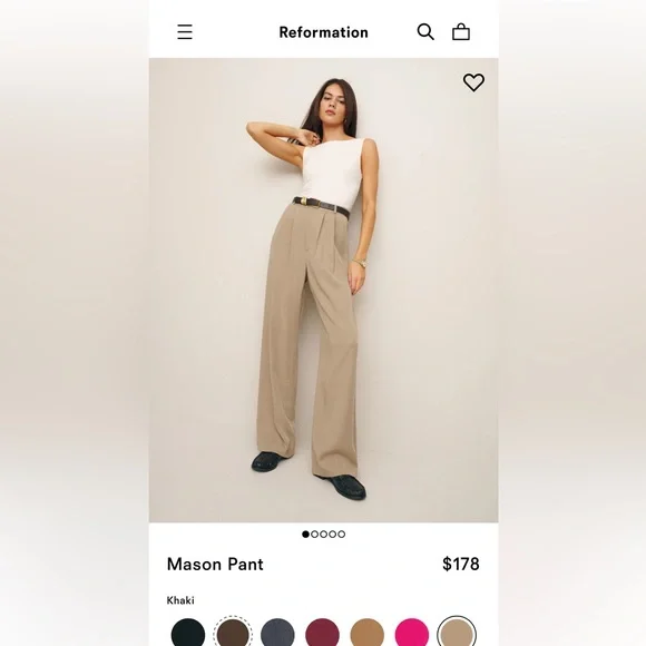 NWT Reformation Mason pants in khaki - Picture 2 of 5